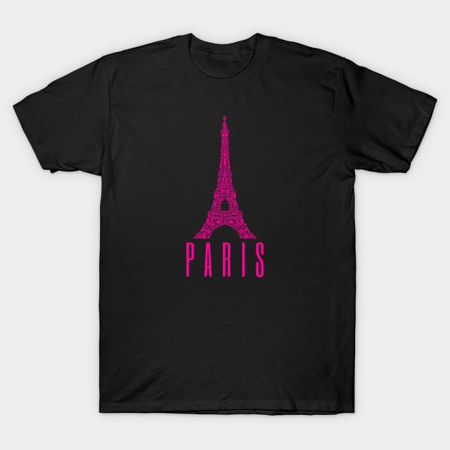 Eiffel Tower Paris France Art Design Pink T-Shirt by Pattern Plans